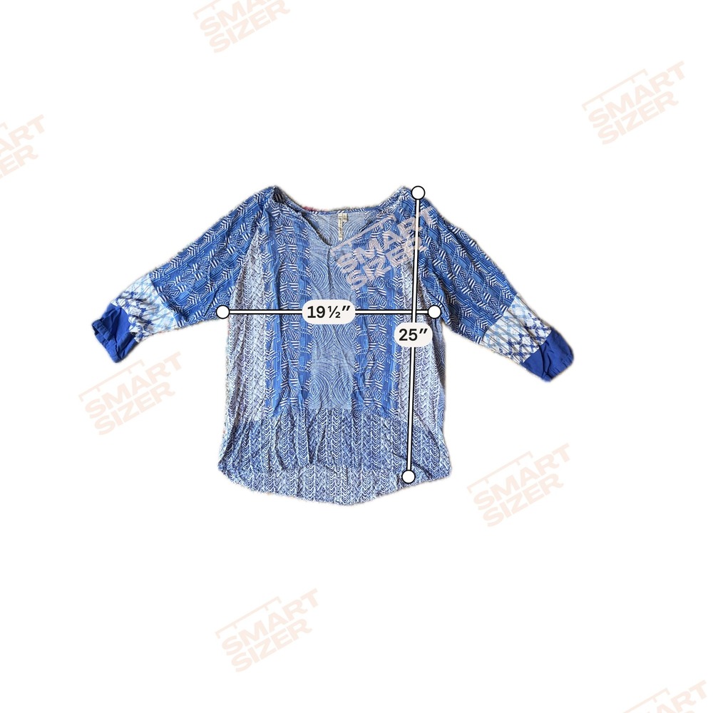 Grand & Greene Womens Blue Geometric Ikat Print V-Neck Rayon Tunic Top Large - Picture 3 of 9
